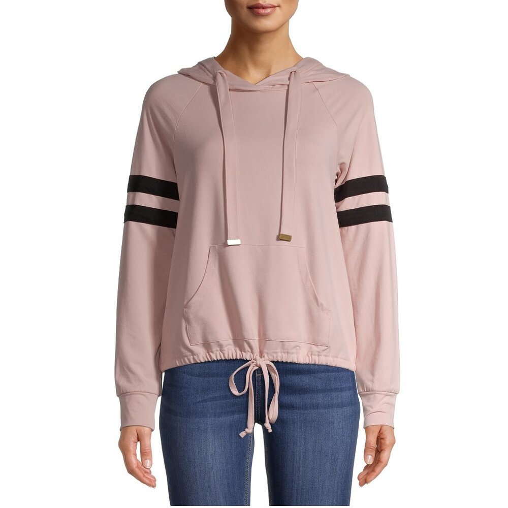 Juniors No Boundaries Cinched Waist Varsity Hoodie Dusty Pink Size L XL XXL NWT